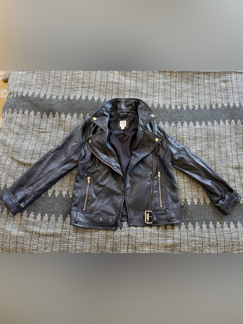 GAP Women's Black Faux Leather Moto Jacket with Zip Pockets